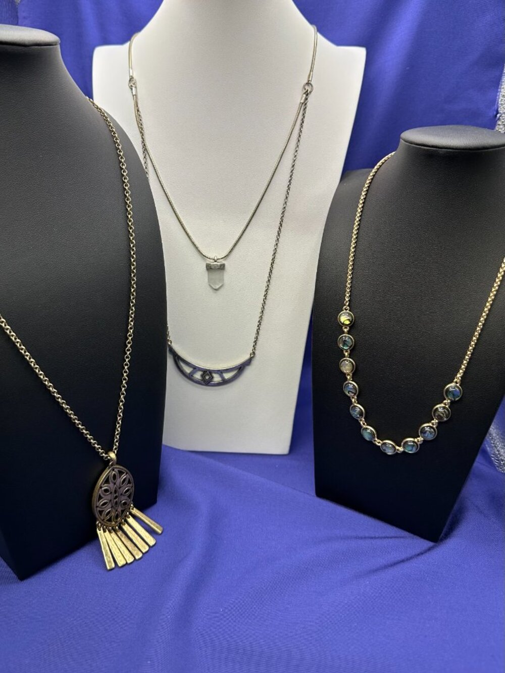 Lucky Brand Necklace Trio:  Brass-Tone Medallion, Dual-Strand Silver-Tone, and A